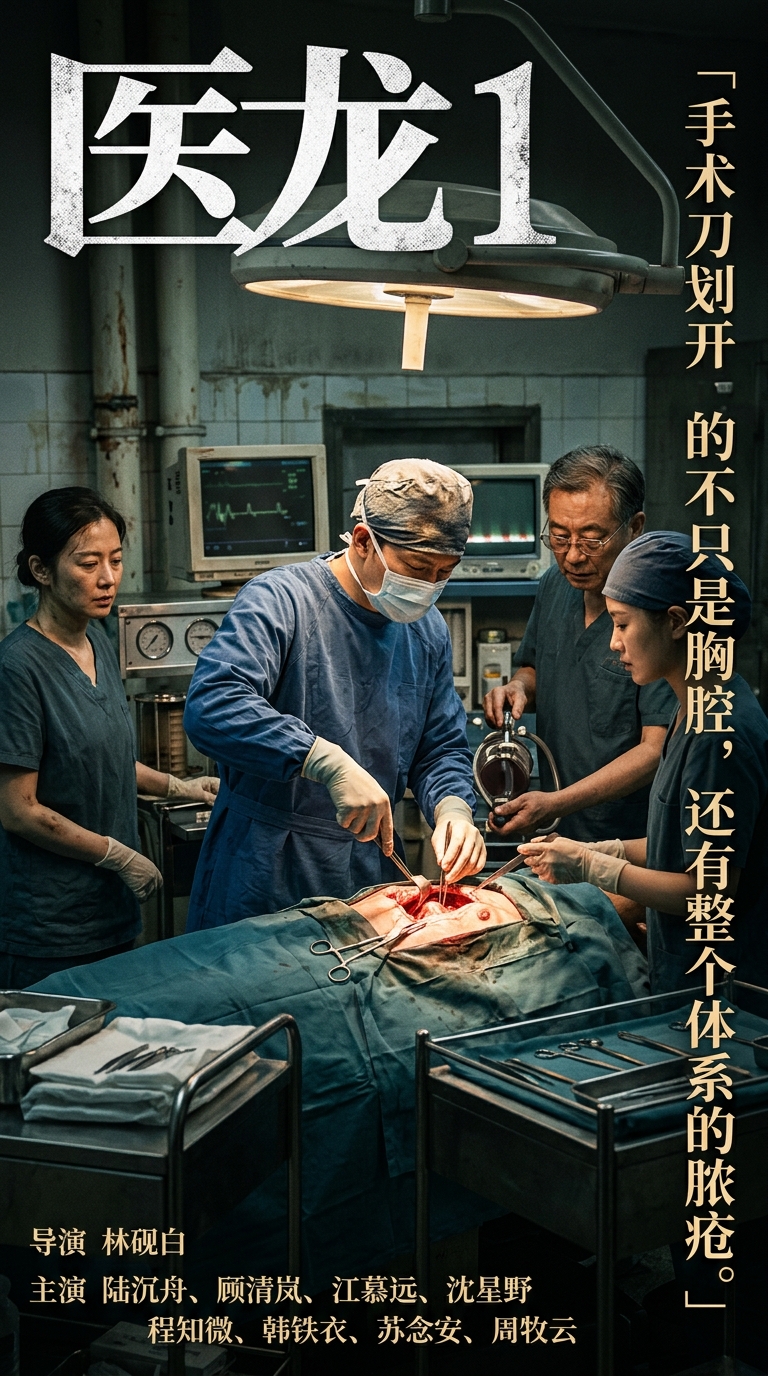 陆沉舟身穿洗手衣手持手术刀的半身剪影